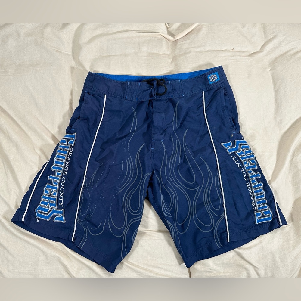 VTG Orange County Choppers Swimming Trunks Board Shorts Men's Size 36 Flame READ